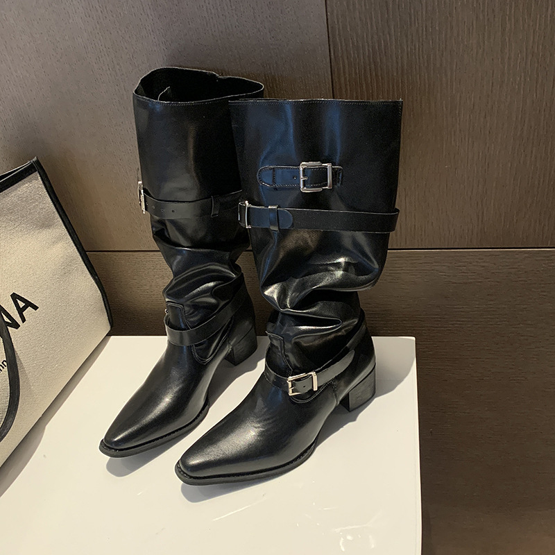 ウエスタンカウボーイ厚底ブーツレディース2025年秋新作レディースニーハイブーツレディースラージチューブウエストブーツ