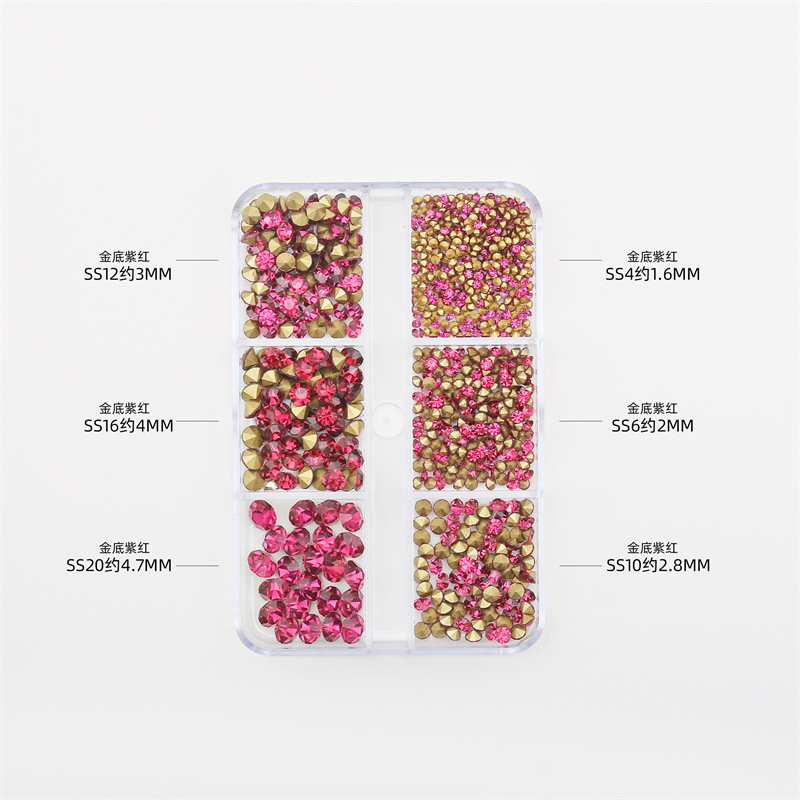 Internet celebridad nuevo estilo manicura pila diamante 6 rejilla en caja blanco rosa puntiagudo inferior diamante rhinestone nail joyería al por mayor