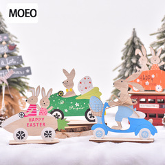 New Easter Wooden Craft Rabbit Carrot Cart Easter Rabbit Riding Wooden Decorative Ornament