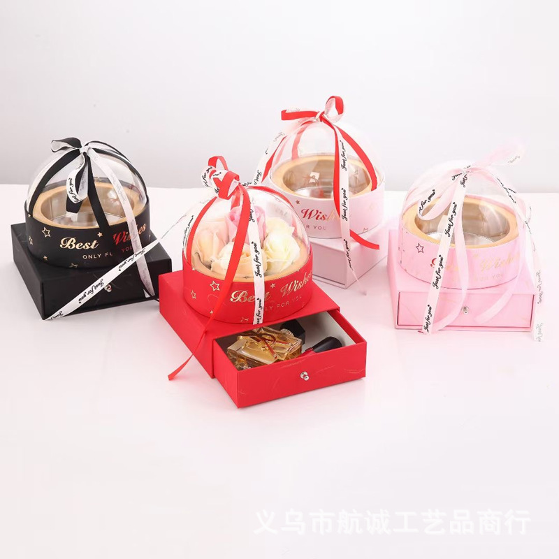 单个亚克力水晶球双层抽屉香水口红生日礼物盒子玻璃透明烫金花盒