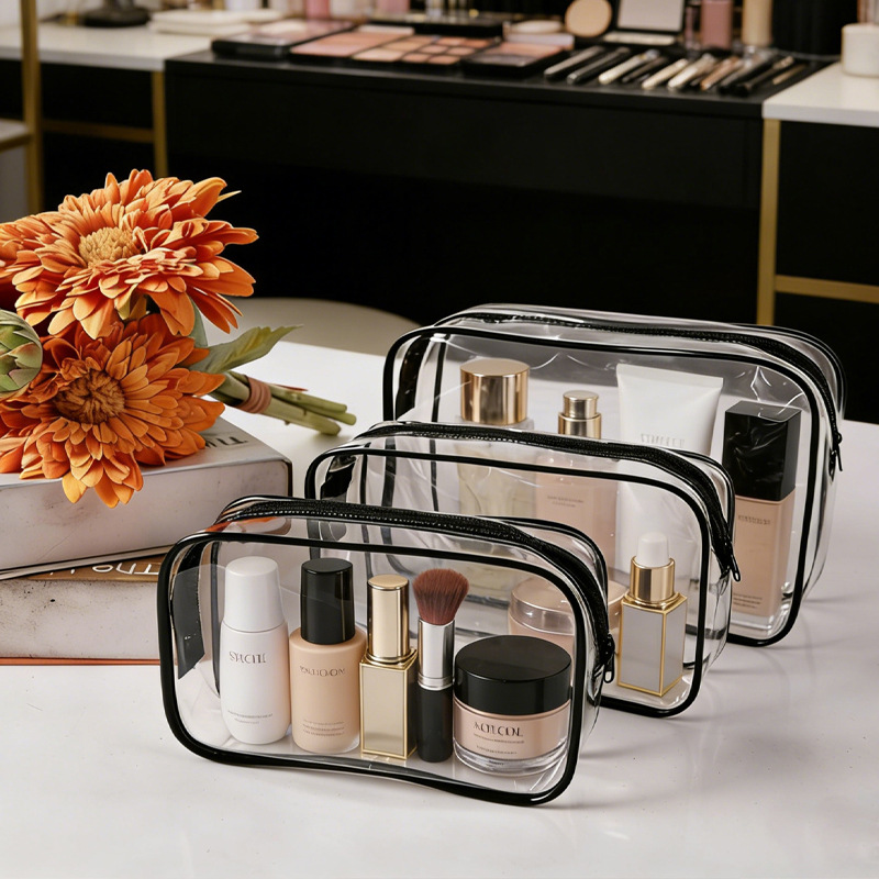 Transparent PVC makeup bag, waterproof, large capacity, travel makeup and toiletry bag, portable skincare storage bag, multiple colors