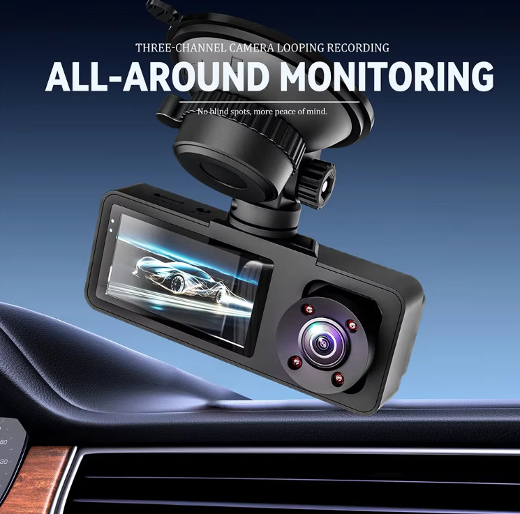 Triple-lens dashcam 1080P high-definition three-camera WIFI connection night vision wide-angle car recorder