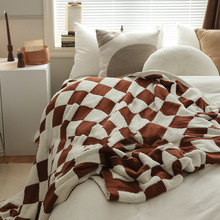 北欧风软糯棋盘格针织毛毯子单人沙发盖毯薄款空调毯绒午睡小毛毯