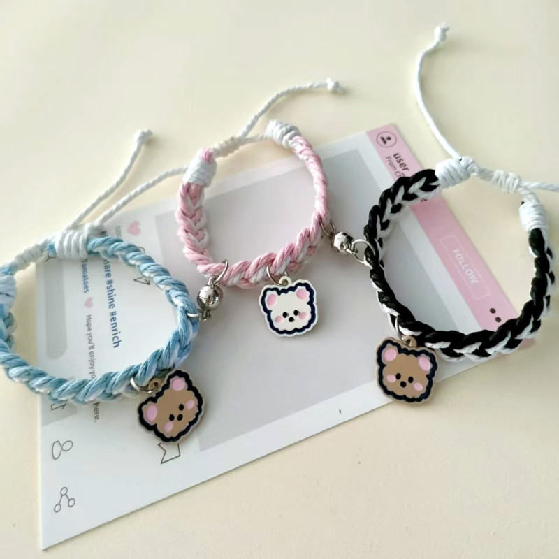 Cute Vika Bear Woven Suck Couple Bracelet Cartoon Adjustable Bracelet for Best Friends Small Fresh Student Bracelet