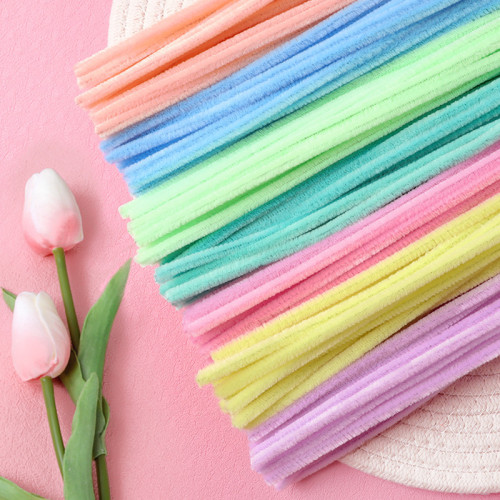 Macaron color twist stick diy material package wholesale simulated plush top folding stick twist stick material bouquet