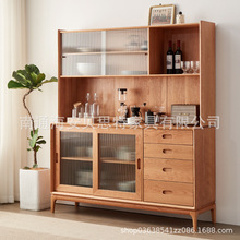 北美樱桃木饰面餐边柜北欧实木餐厅储物柜家用厨房柜子高柜置物柜