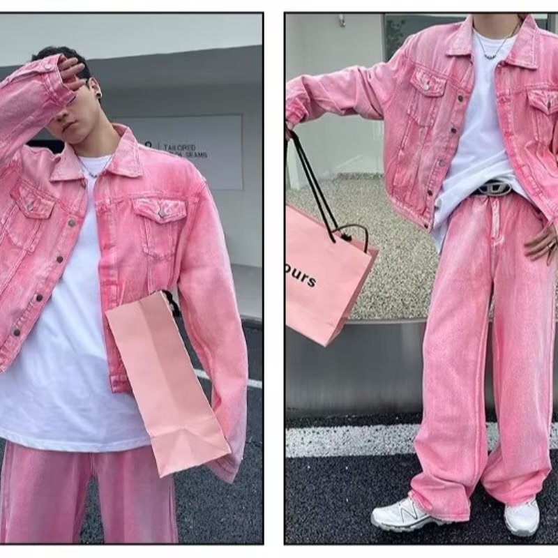 American-Style Niche Design Long-Sleeve Denim Set for Men, Thin Trendy Brand Retro Washed Vintage Jacket, Fashionable American-Style Niche Design Long-Sleeve Denim Set for Men, Thin Trendy Brand Retro Washed Vintage Jacket, Fashionable