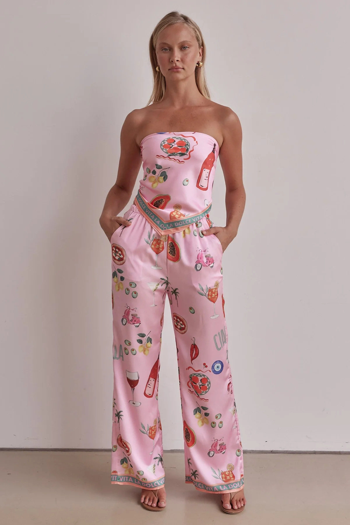 Summer Positioning Sexy Print Tube Top Wide Leg Two Piece Sets