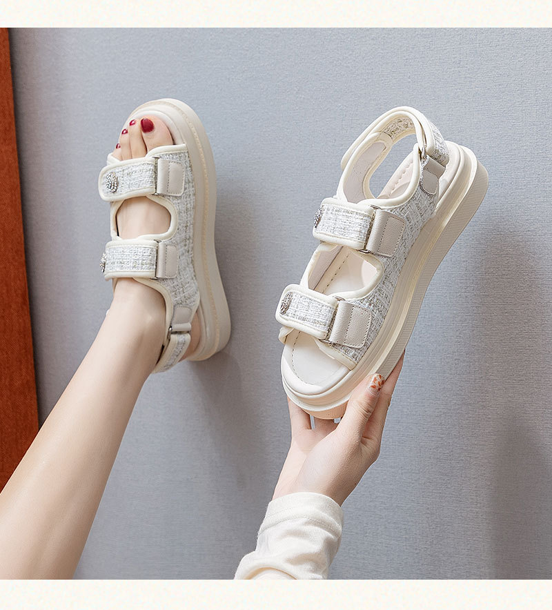 Women's Thick Soled Velcro Sandals Summer Fashion Casual Shoes Style Roman Sandals White Black Khaki_vogvips.com