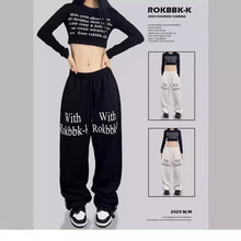ROKBBK－K/布韩街舞潮牌印花hiphop爵士舞嘻哈运动女裤宽松休闲裤