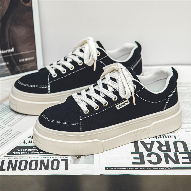 板鞋夏季新款时尚潮牌帆布鞋黑色潮流百搭个性韩版厚底男鞋滑板鞋
