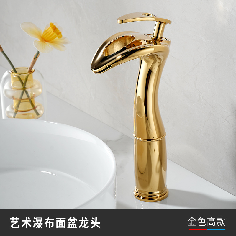 Grifos creativos de cascada gris lavabo gabinete de baño frío y caliente agregar lavabo de cobre doméstico