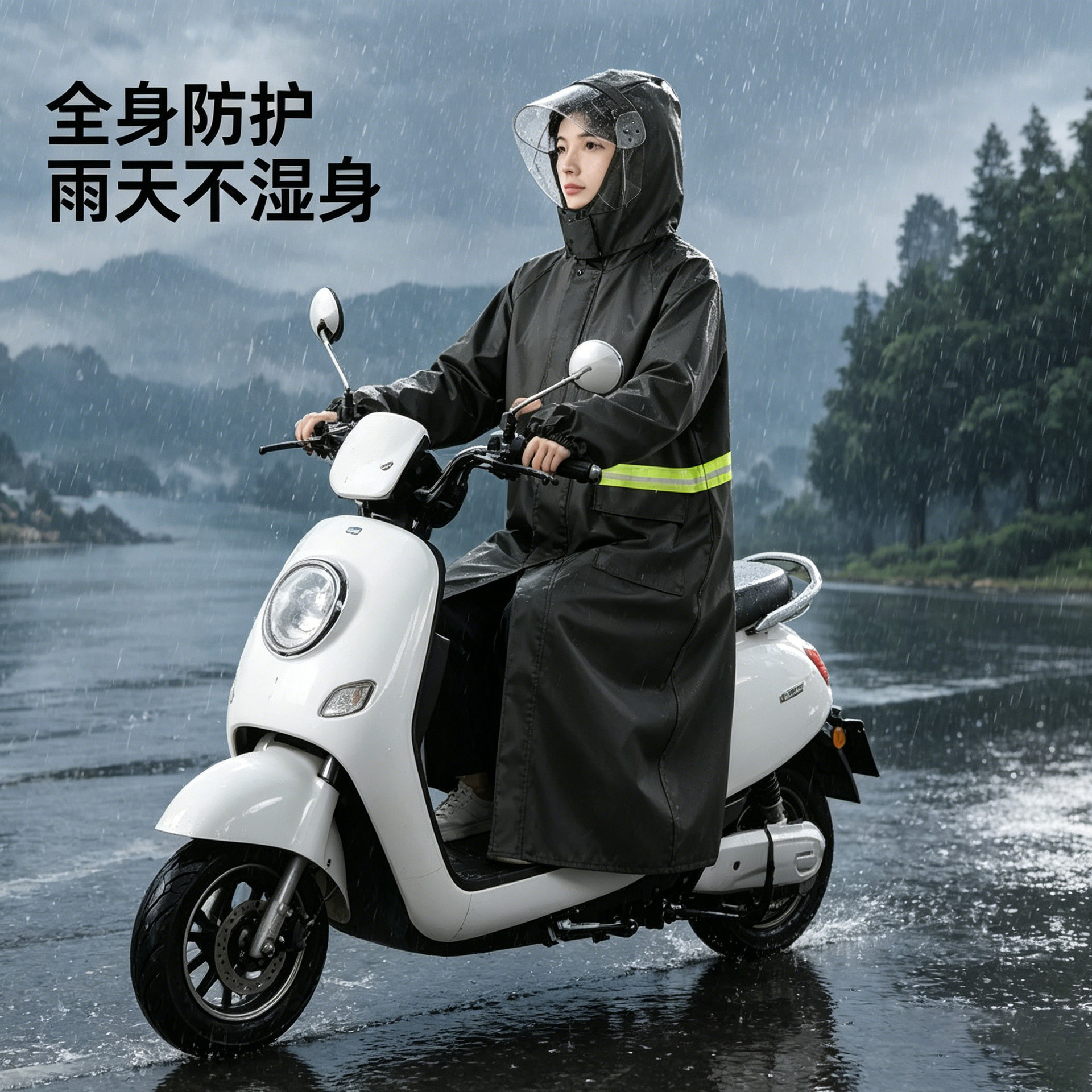 Regenmantel für Elektrofahrzeuge neu vergrößert verdickt mit Ärmeln Motorrad Regenmantel Fahren einteilig Vollkörper-Regenschutz vor Starkregen Regenponcho