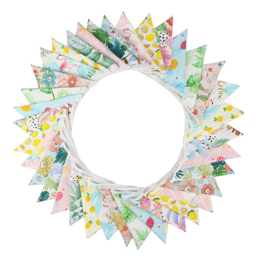 10-meter colorful floral cotton fabric triangle banner canopy tent camping tent wedding birthday kindergarten decoration hanging flag