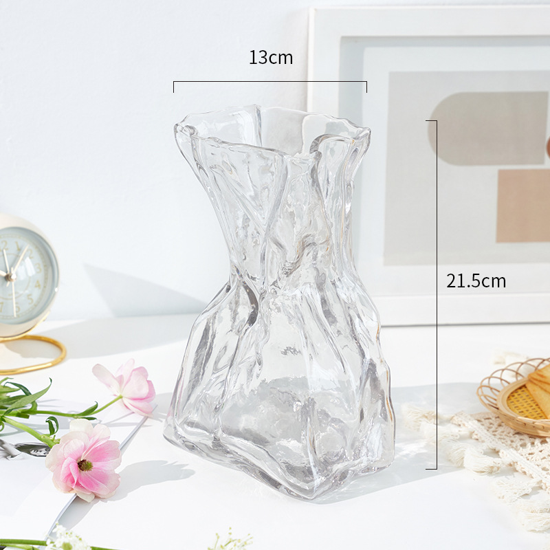 Moderno simple transparente fantasía papel origami jarrón de vidrio de alto nivel de sensación de sala de estar flor hidropónica decoración floral