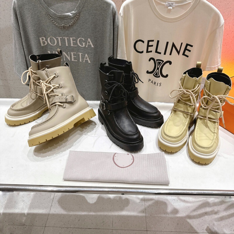 Retro Thick-Soled Height-Increasing Martin Boots Autumn New Genuine Leather Lace-Up Short Boots with Belt Buckle Versatile Flat Short Boots