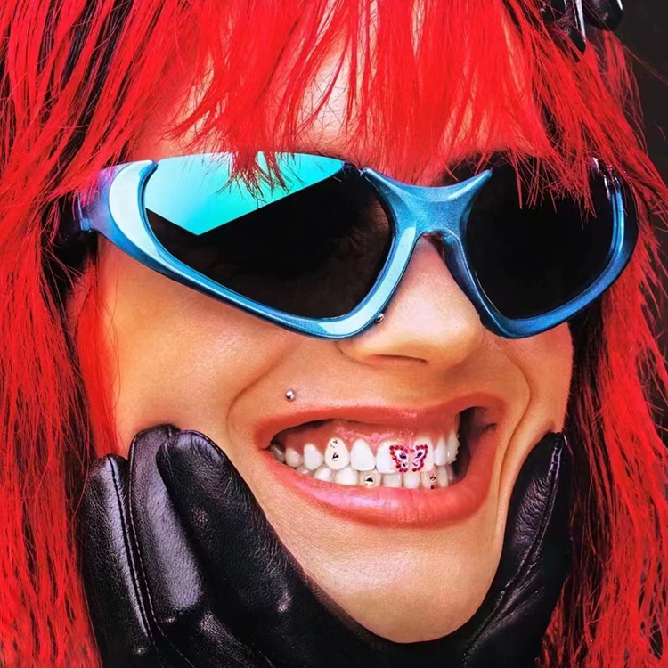 Punk Color Block Resin Cat Eye Half Frame Women's Sunglasses display picture 1