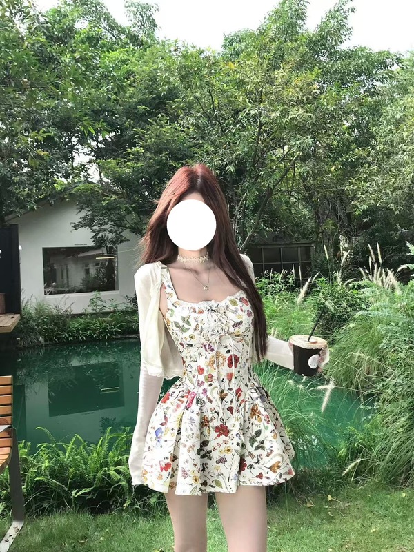 【法香告白】甜欲设计感法式吊带连衣裙女夏季碎花裙子甜美A字裙|undefined