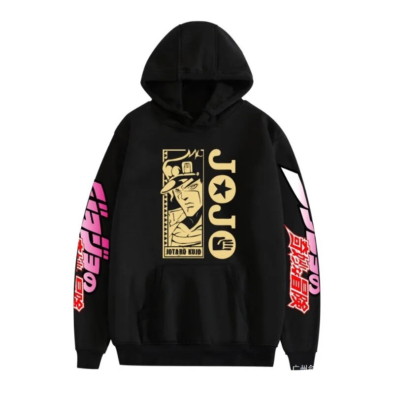 Japanese Anime Jojo's Bizarre Adventure Printed Hoodie with a Fluffy Lining Men's Sweatshirt Long