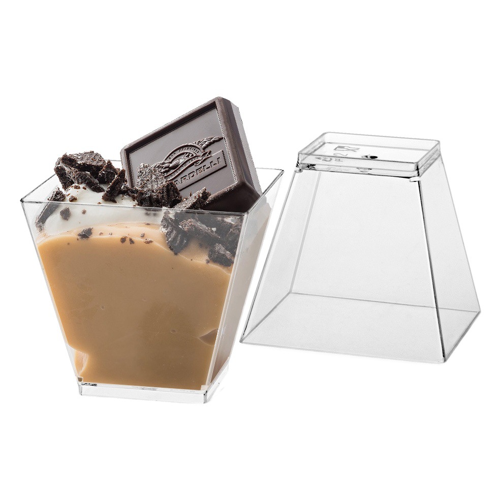 Taza cuadrada puntual Taza redonda Una variedad de tazas de postre Taza de pudín Taza de mousse Plato Cuchara de plástico desechable Amazon