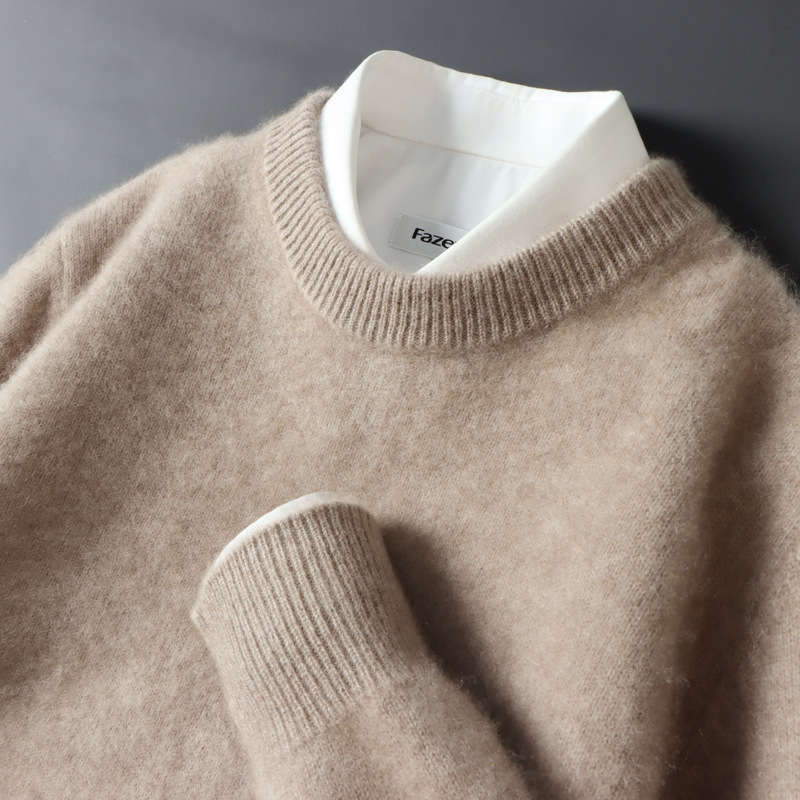 Wool Sweater Men's Round Neck Solid Color Loose Thickened Sweater Autumn and Winter Business Casual Cashmere Knitted Base Shirt Wool Sweater Men's Round Neck Solid Color Loose Thickened Sweater Autumn and Winter Business Casual Cashmere Knitted Base Shirt