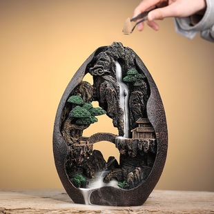 Reverse Flow Incense Burner, Mountain Flowing Water Creative Ornaments, Sandalwood and Agarwood Large Tea Ceremony Home Indoor Aromatherapy Burner Ornaments