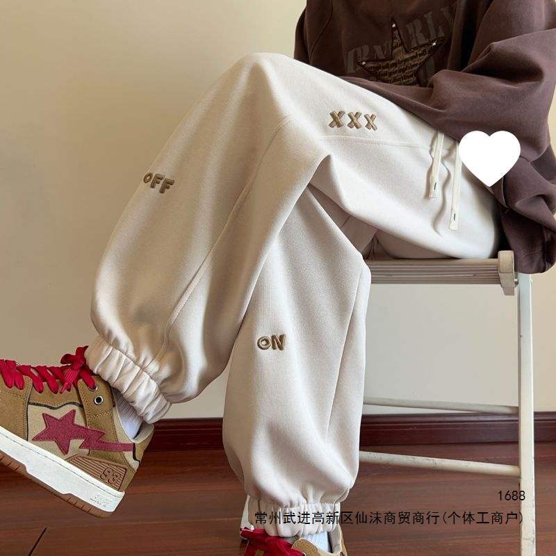 Embroidered Heavyweight Sweatpants Men's Spring and Autumn American Style Jogger Sports Pants Trendy Youth Plus Size Casual Long Pants
