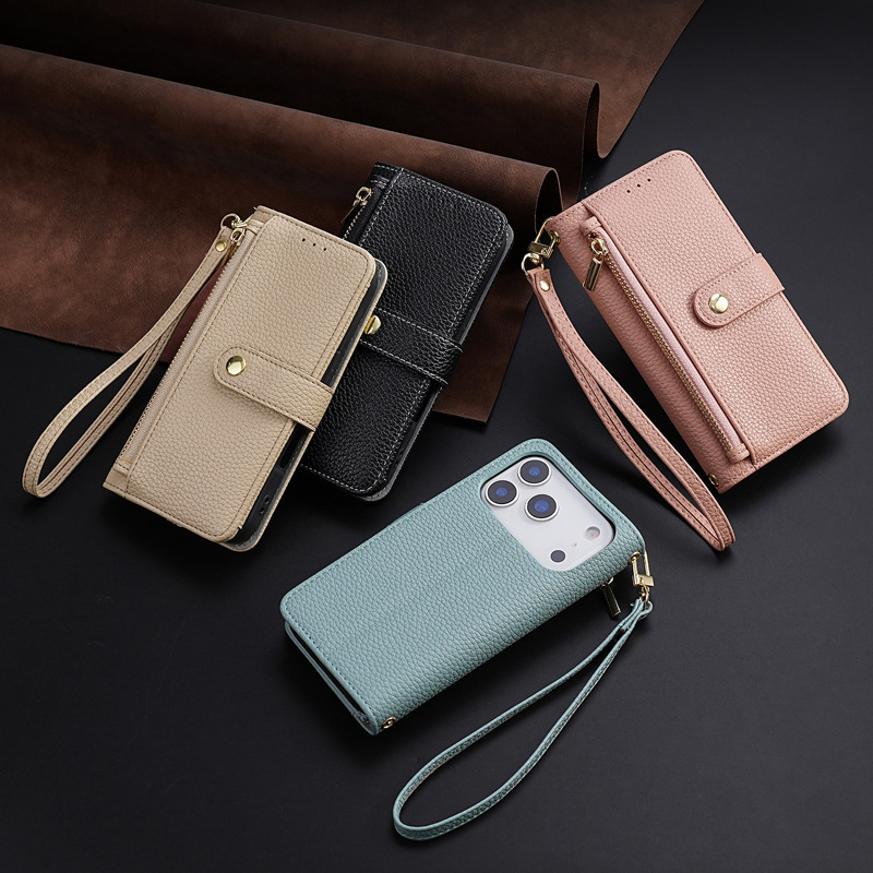 Cross-Border Applicable Apple 12 Women's Zipper Wallet 16 Mobile Phone Leather Case Flip Iphone17 Crossbody Mobile Phone Bag