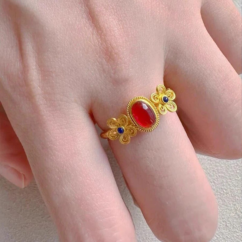 Bague en or Sha Jin Filigold Phoenix Hua Xiao Furong Petit Palais Moineau Boutique en or Bracelet Bague Bouche Vivante Style Palais Même Style_voghion.com