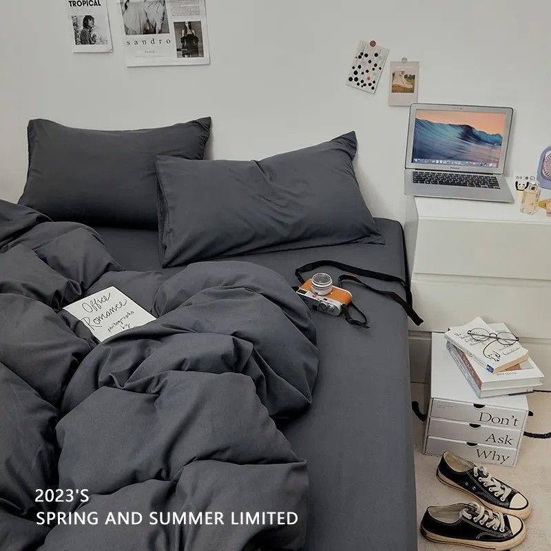 Autumn and Winter Ultra-Soft Washed Cotton Four-Piece Set, Light Luxury Bed Sheet and Duvet Cover, Student Dormitory Three-Piece Set for Bunk Beds