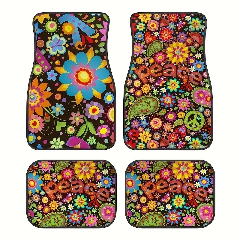 Retro Bohemian Style Car Floor Mats, Non-Slip and Stain-Resistant, Universal Car Floor Mats, Easy to Clean, Factory Ready Stock