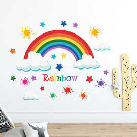 Rainbow彩虹水墨球贴可移除个性商店橱窗背景装饰贴画ph1986