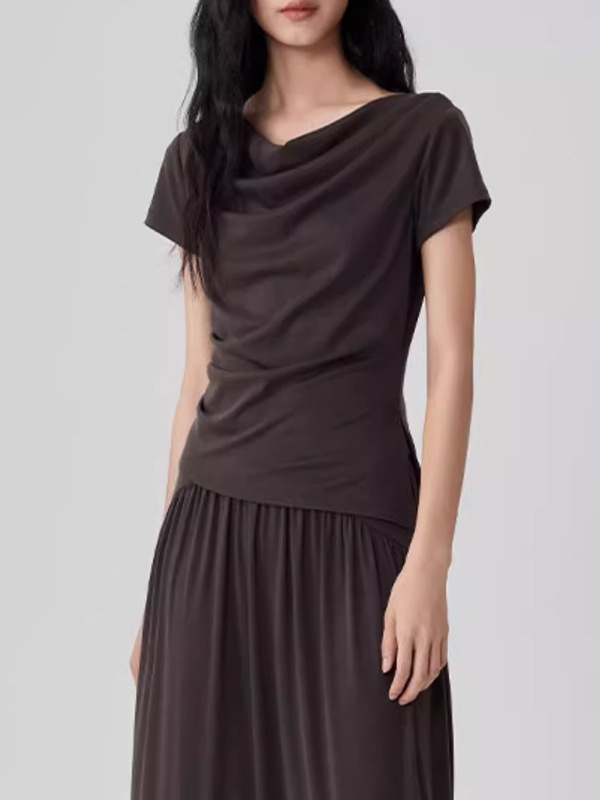 夏の新しいスタイルのスイングカラーデザイン半袖Tシャツウエストスリット女の子の絶妙なトップ|undefined