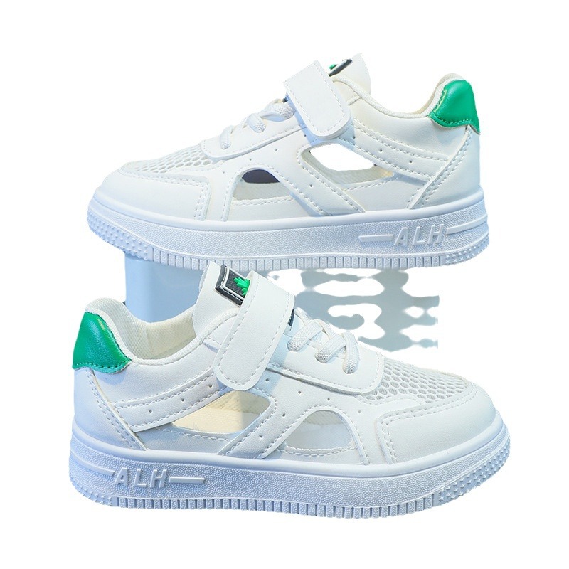 Zapatos de malla para niños 2024 de verano de moda para niñas sandalias huecas transpirables de malla única baja zapatos blancos para niños pequeños