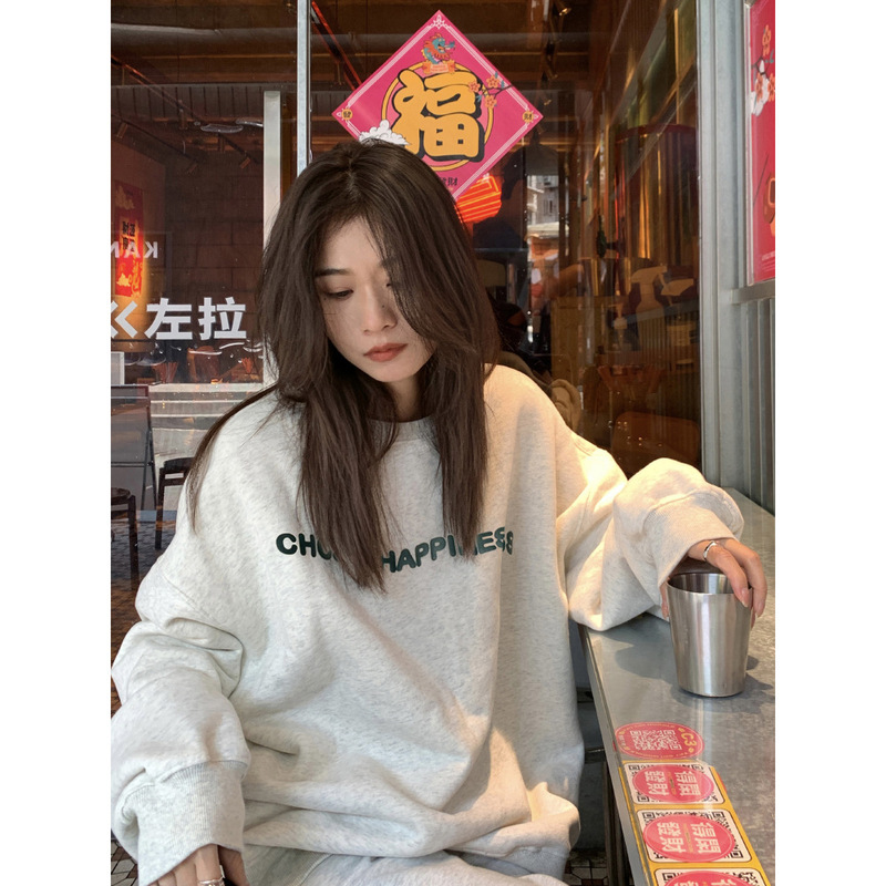 798# 卫衣新款秋季美式宽松慵懒风oversize套头加绒圆领上衣外套|undefined