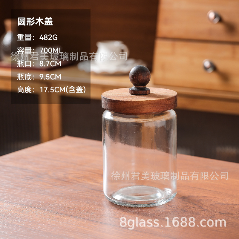 Tanque de almacenamiento de vidrio retro Begonia casera granos naranja frutas secas lata de almacenamiento de té lata de Acacia cubierta de madera mayorista