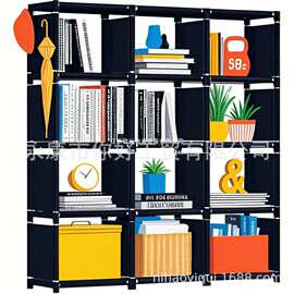 防尘书架落地家用多层储物置物架结实耐用客厅书房学生简易书柜