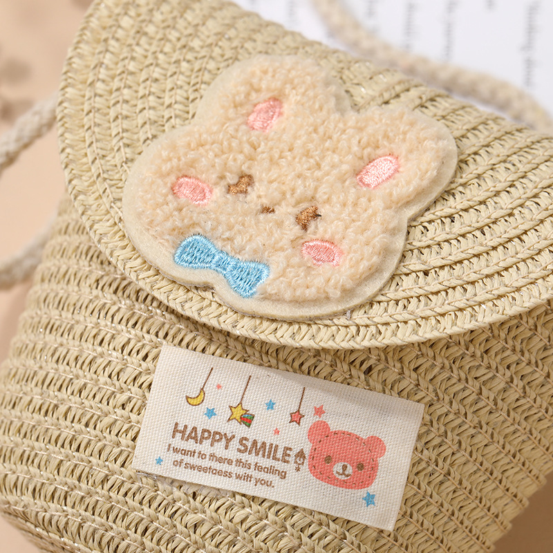 Kid'S Straw Animal Cartoon Cute Weave Bucket Flip Cover Straw Bag display picture 9