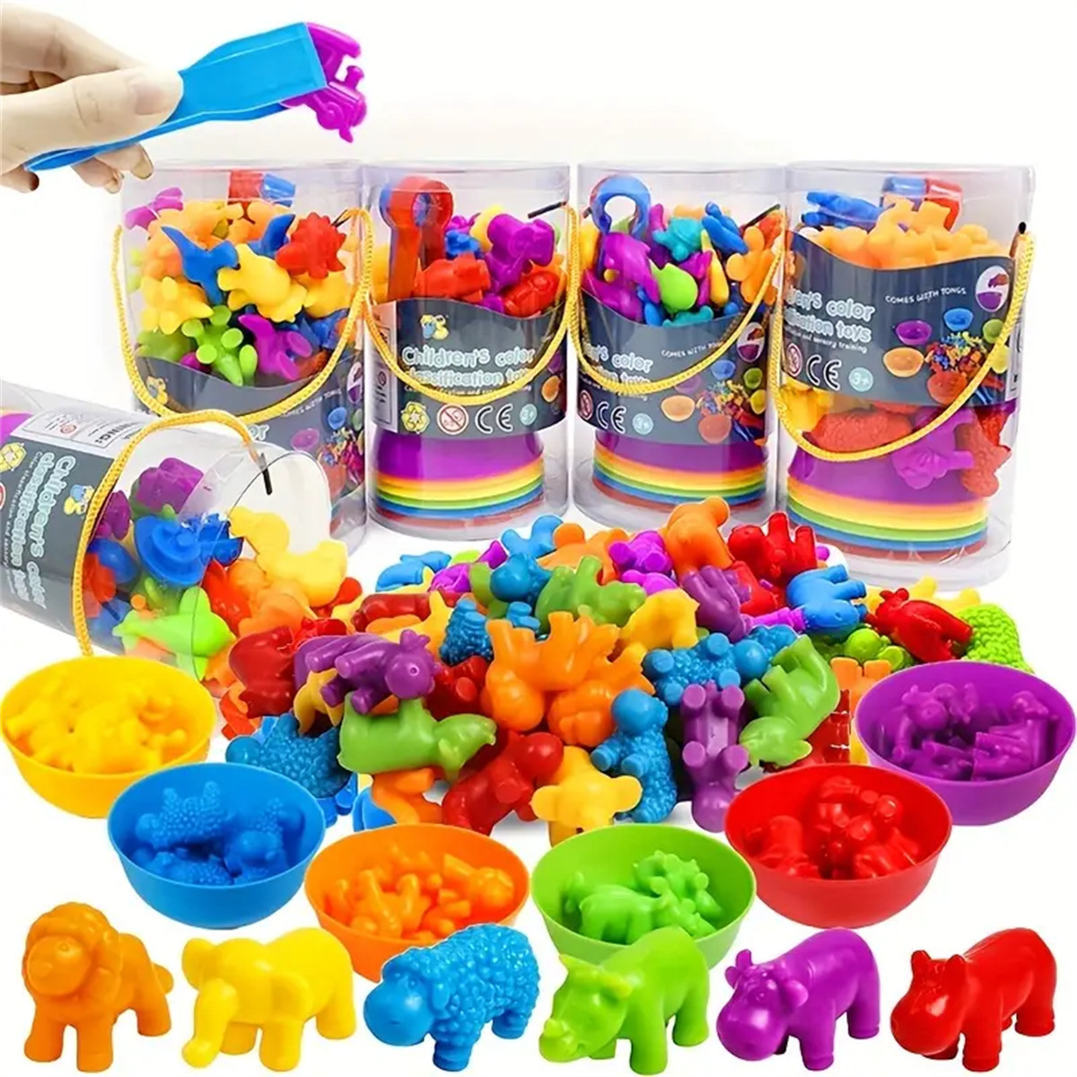 Cross-border Amazon Montessori Educational Toy Set Rainbow Soft Rubber Animal Classification Early Education Toys for Children's Cognitive Development