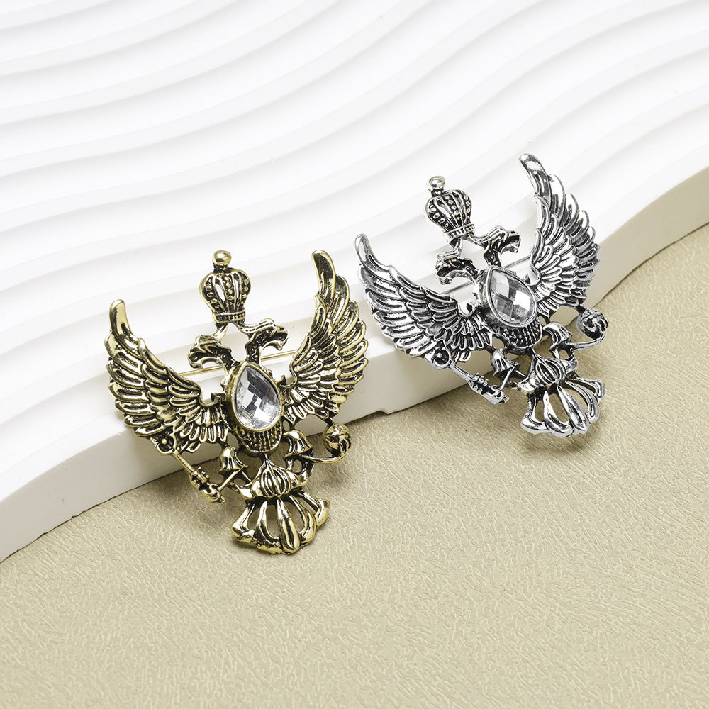 Double-headed Eagle Brooch For Men Suit Jacket Vintage Crown Pin_voghion.com