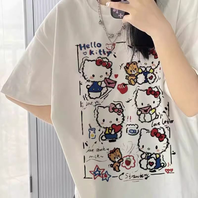Short-sleeve cartoon girl T-shirt for women, trendy cartoon brand, summer round neck, loose, casual, vibrant, large pattern Short-sleeve cartoon girl T-shirt for women, trendy cartoon brand, summer round neck, loose, casual, vibrant, large pattern