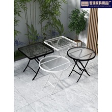 奶茶店户外折叠桌网红阳台小桌子家用钢化玻璃简易餐桌茶几圆桌椅