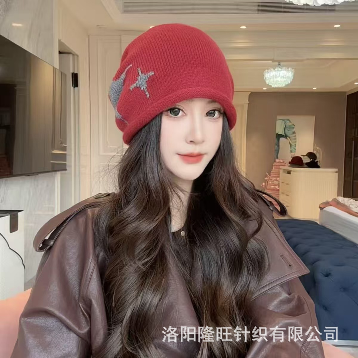 2025新款抽绳堆堆帽女秋冬保暖针织毛线帽子大头围包头帽防风冷帽