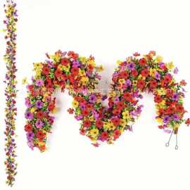 仿真藤条假花180CM尤加利紫罗兰吊顶装饰垂挂酒店婚礼造景花艺