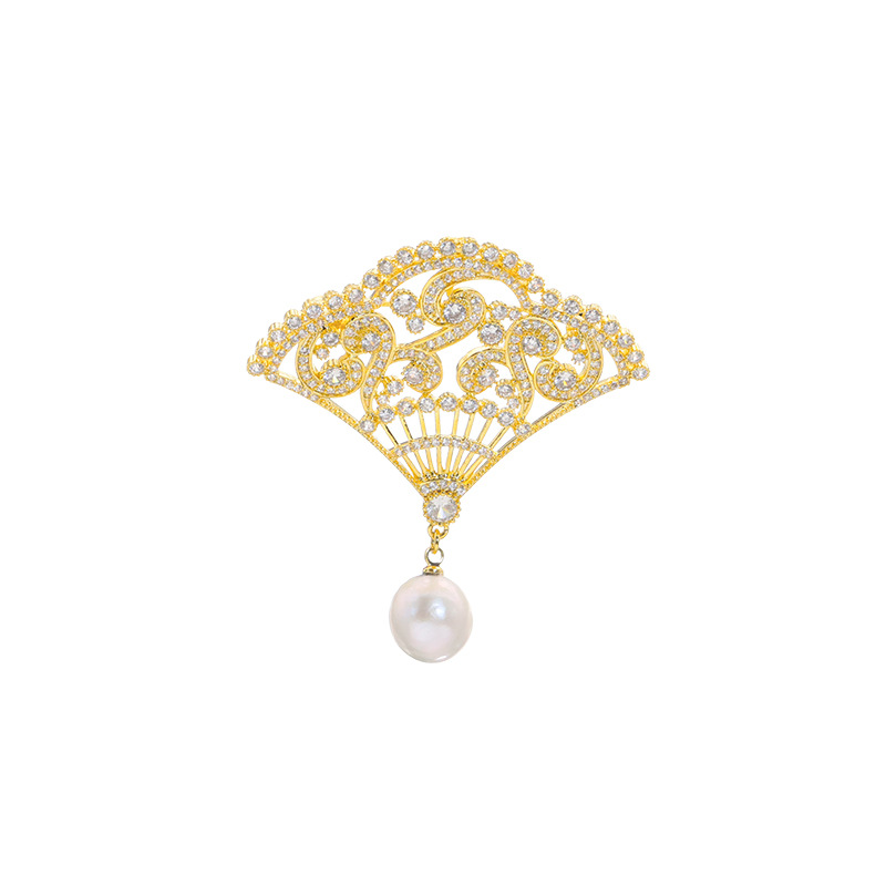 Luz de lujo natural agua dulce perla broche de alta calidad nicho temperamento exquisito micro incrustaciones Zircón ramillete plateado 18K oro hembra