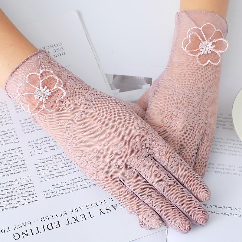 Guantes de protección solar para mujer primavera y verano guantes de pantalla táctil delgada de encaje conducción transpirable sombrilla guantes de equitación al aire libre