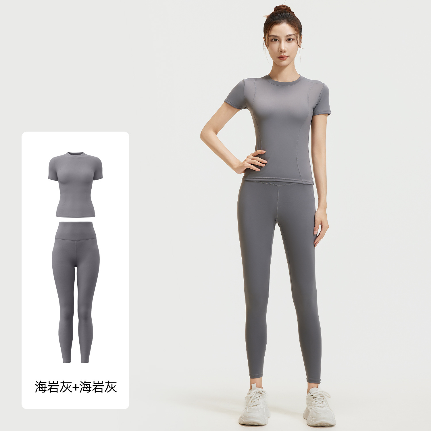 Juyi Tang ropa de yoga de verano, camisas deportivas de correr, pantalones cortos de manga corta de color sólido, dos piezas para mujeres