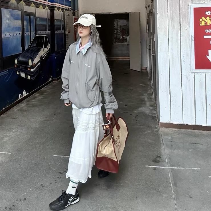 假两件工装外套男女美式复古棒球服宽松设计感情侣休闲飞行夹克潮|undefined