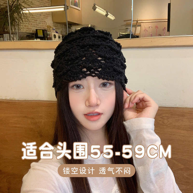 手工钩织镂空针织帽女2025春夏薄款透气甜美百搭包头帽|undefined