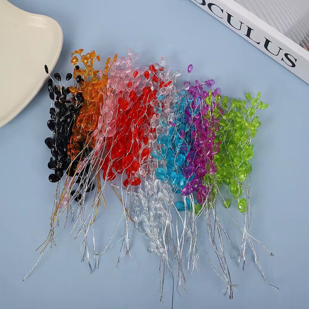 Cross-border hot sale 50 water drop beads 3 fork acrylic wire string wedding lighting decoration materials hair accessories materials